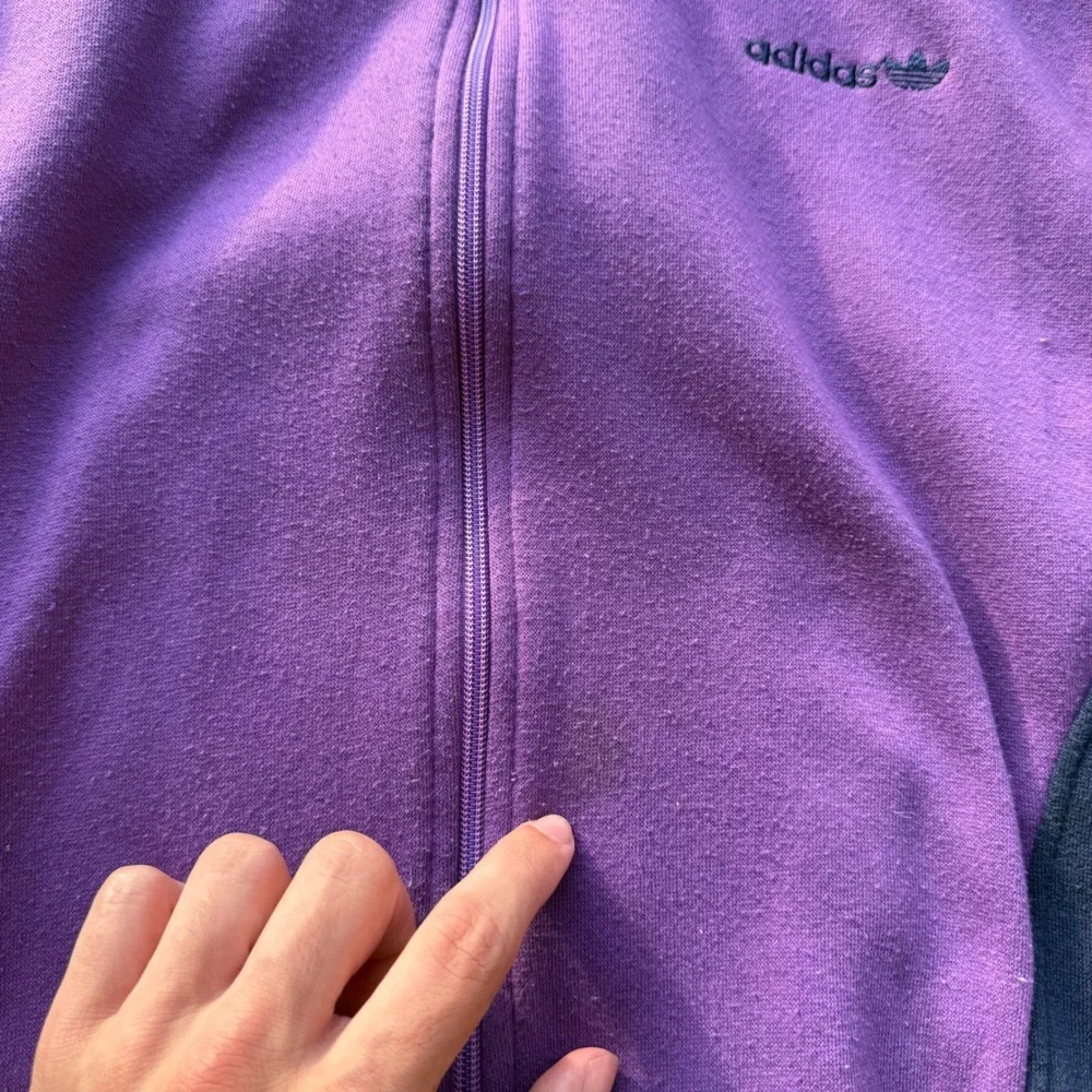Vintage‎ Adidas Trefoil Track Jacket Purple Navy Yellow Colorblock Fleece Large